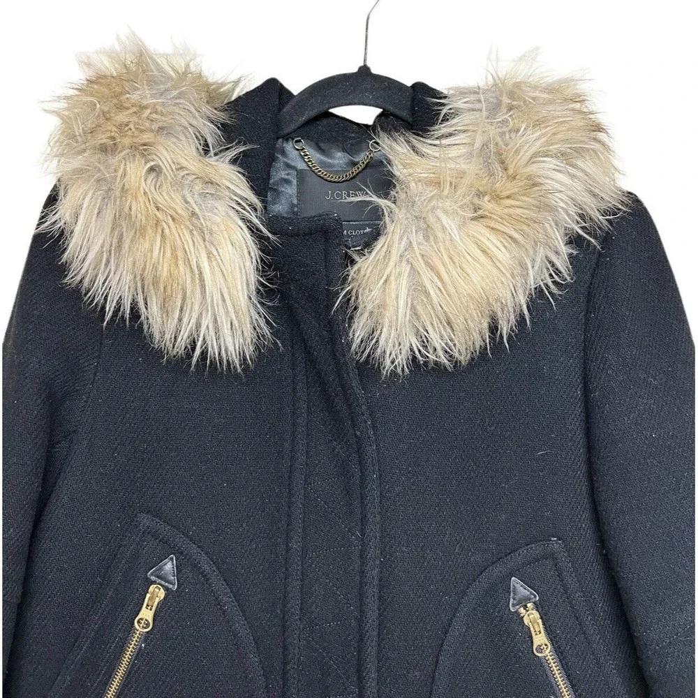 J. Crew Stadium Cloth Nello Gori‎ Chateau Parka Wool Coat Hooded Black Women’s 6 - Picture 3 of 7
